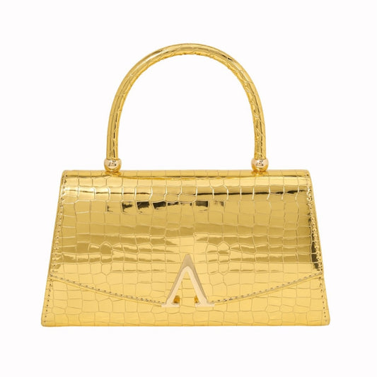 Gold/Red/Silver/Black Alligator Leather Textured Aristocratic Ladies Handbag