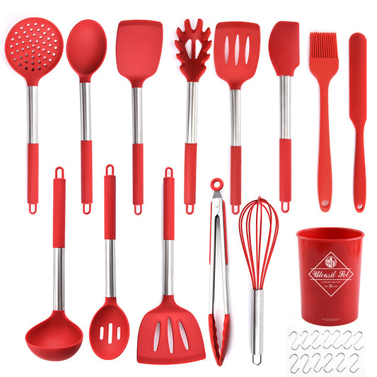 Silicone Kitchen Cooking Spatula Spoon Baking Tools 13-piece Set with Storage Bucket