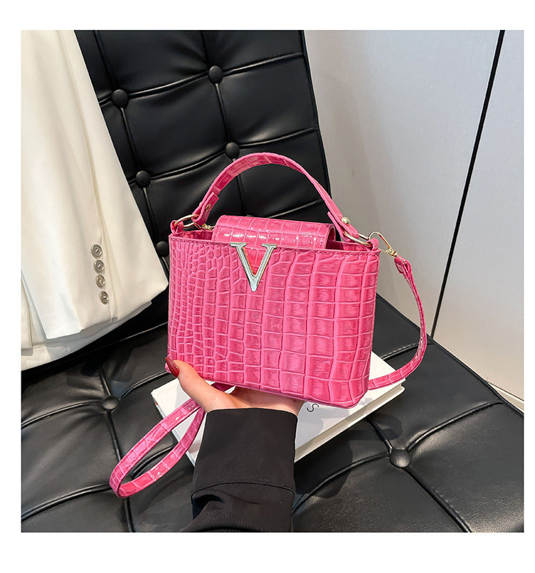 Stone-patterned Hand-held Fashionable Single-shoulder Retro Crossbody Trendy Ladies' Bucket Bag