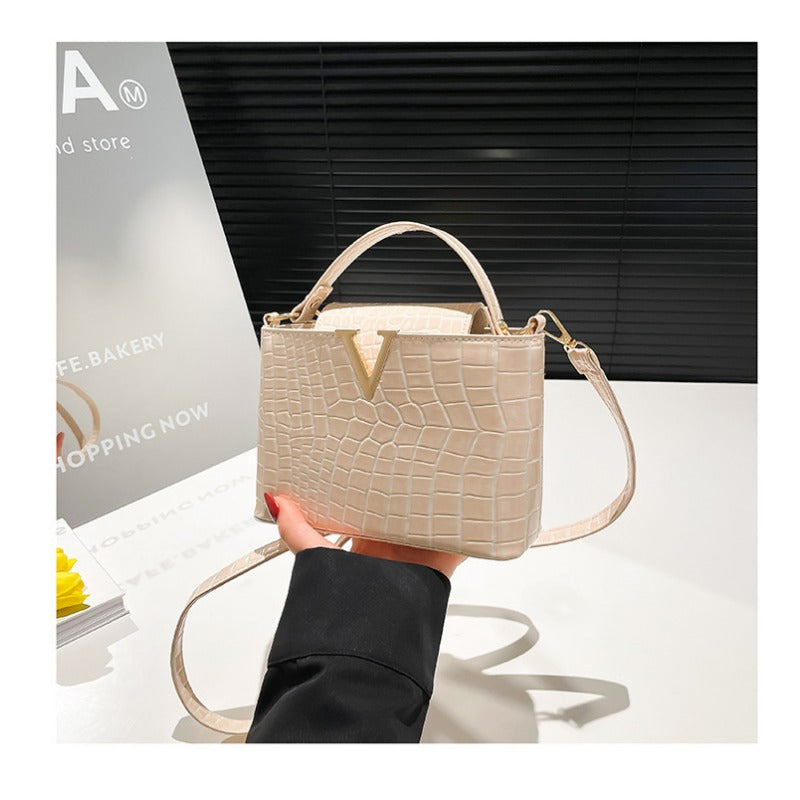 Stone-patterned Hand-held Fashionable Single-shoulder Retro Crossbody Trendy Ladies' Bucket Bag