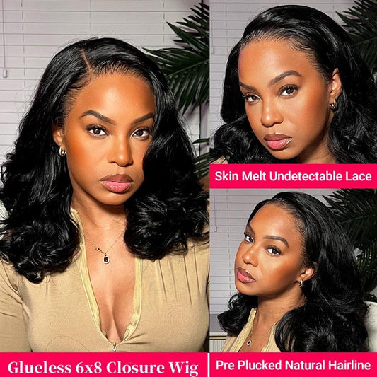 🔥Final 3 Hours: 70%OFF🔥 Density Side Part Glueless LayerCut Wig 6x8 Lace Closure Wig Body Wave Pre Cut Pre Bleached Ready Go Wigs