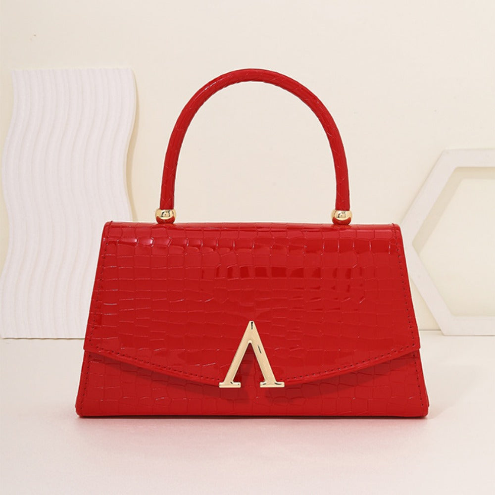 Gold/Red/Silver/Black Alligator Leather Textured Aristocratic Ladies Handbag