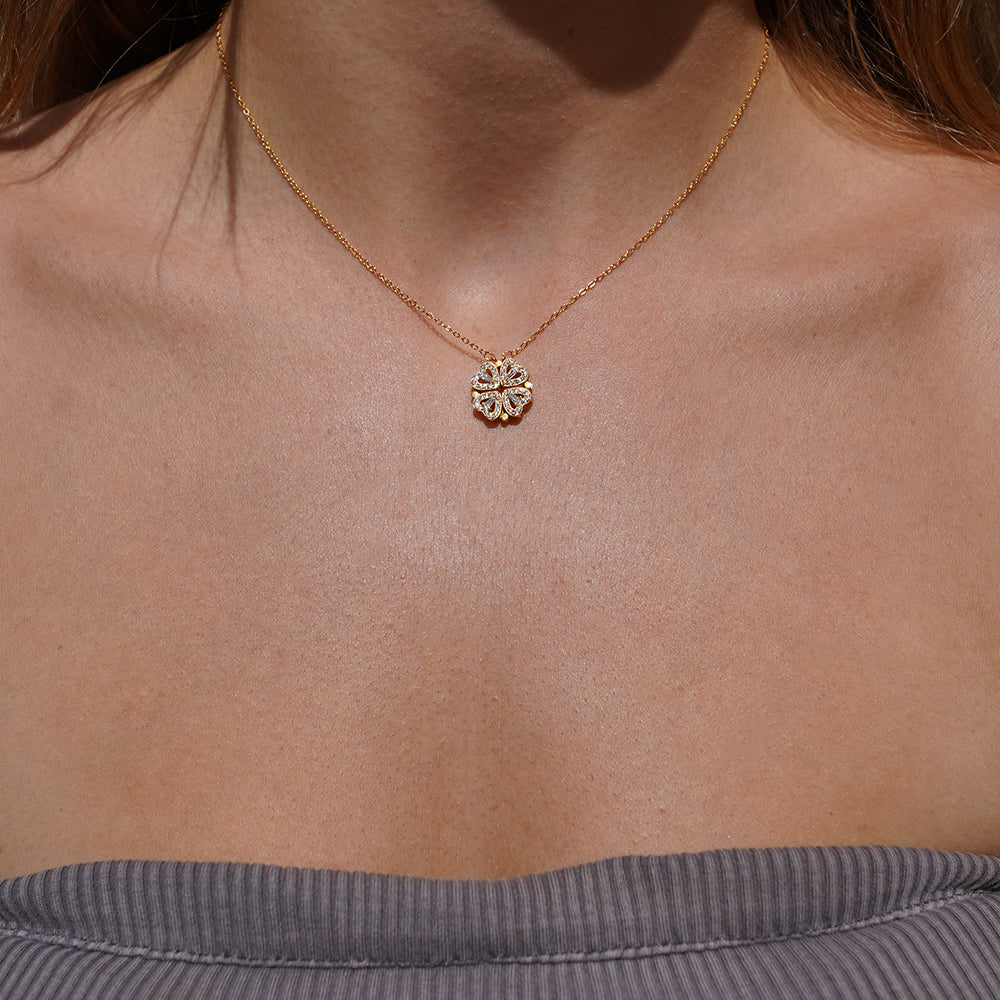 Daughter's 4-Leaf Clover Lucky Charm Necklace and Forever Rose Gift Box