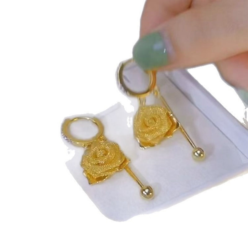 Elegant Rose Earrings, Fashionable and High-end Ear Buckles, Exquisite and Grand Earrings