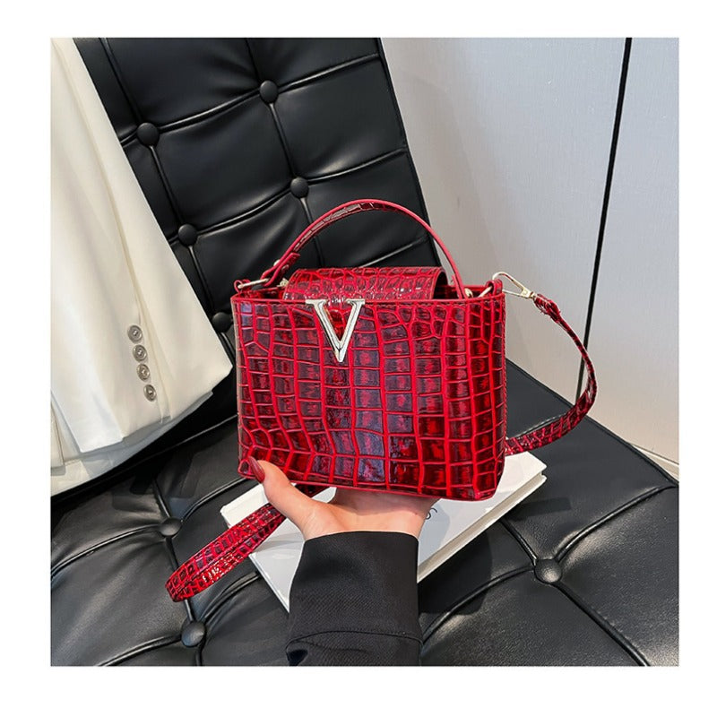 Stone-patterned Hand-held Fashionable Single-shoulder Retro Crossbody Trendy Ladies' Bucket Bag