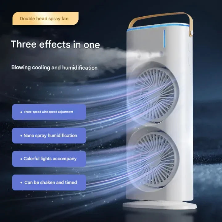 3-in-1 Portable Dual-Head Humidifier Cooling Spray Fan
