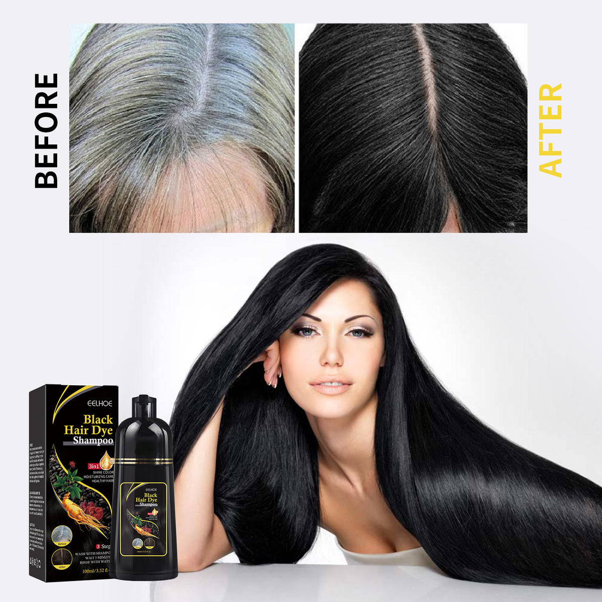 EELHOE Hair Shampoo with He Shou Wu Extract for Black and Smooth Hair