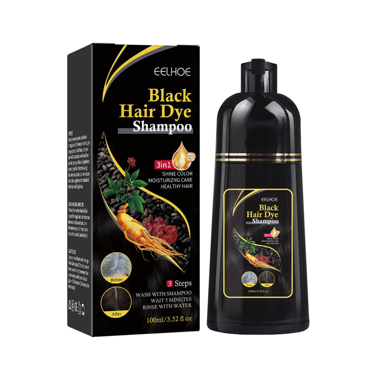 EELHOE Hair Shampoo with He Shou Wu Extract for Black and Smooth Hair
