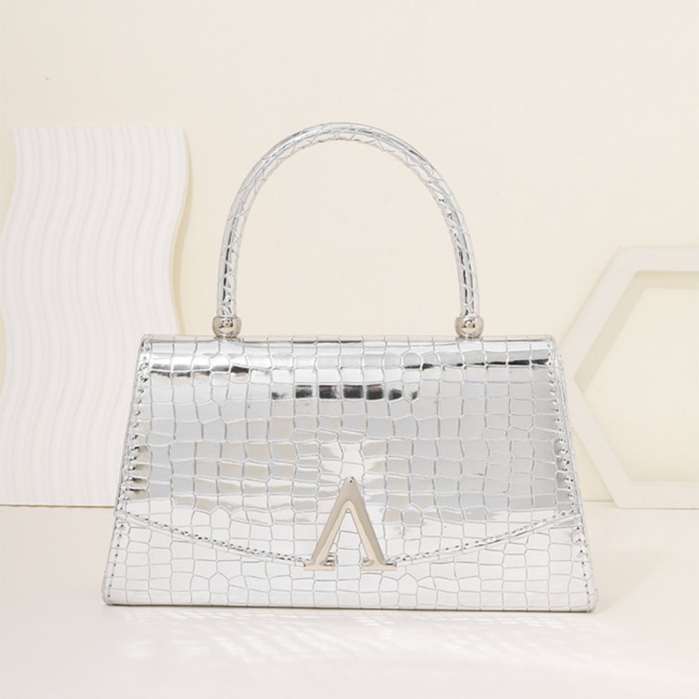 Gold/Red/Silver/Black Alligator Leather Textured Aristocratic Ladies Handbag