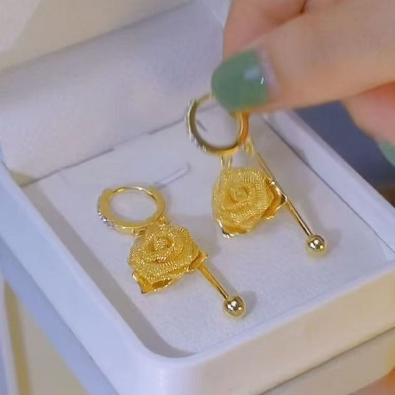 Elegant Rose Earrings, Fashionable and High-end Ear Buckles, Exquisite and Grand Earrings