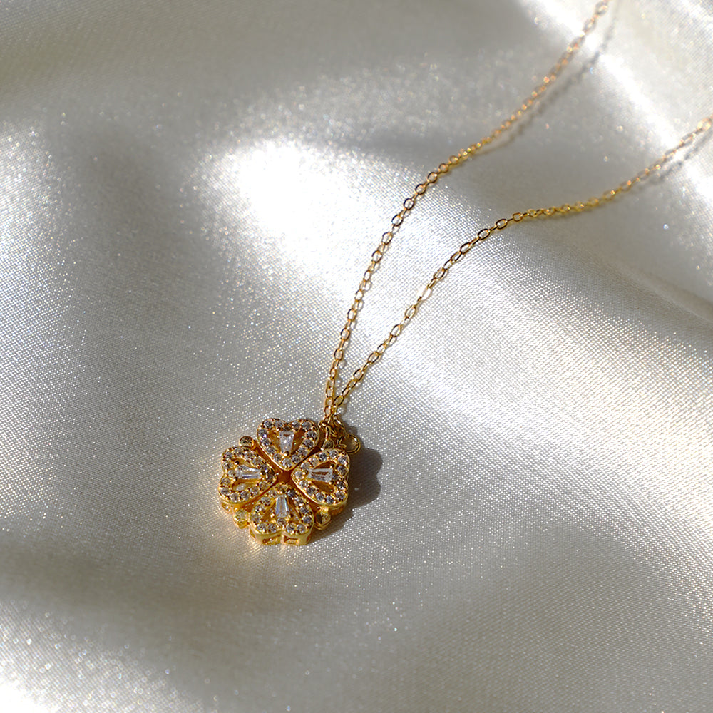 Daughter's 4-Leaf Clover Lucky Charm Necklace and Forever Rose Gift Box