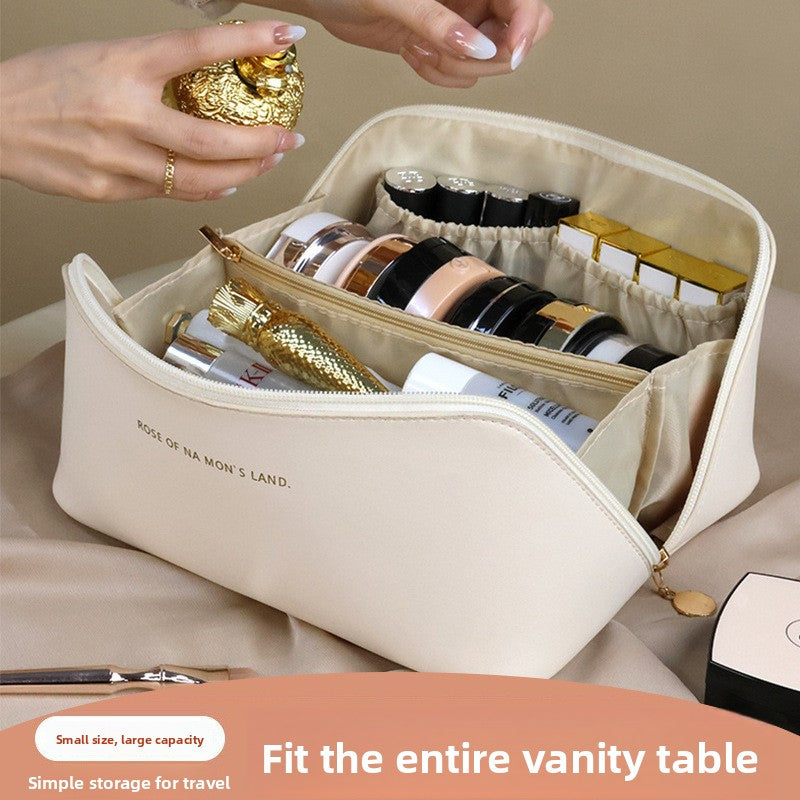 Large Capacity Portable PU Pillow Makeup and Toiletry Storage Bag